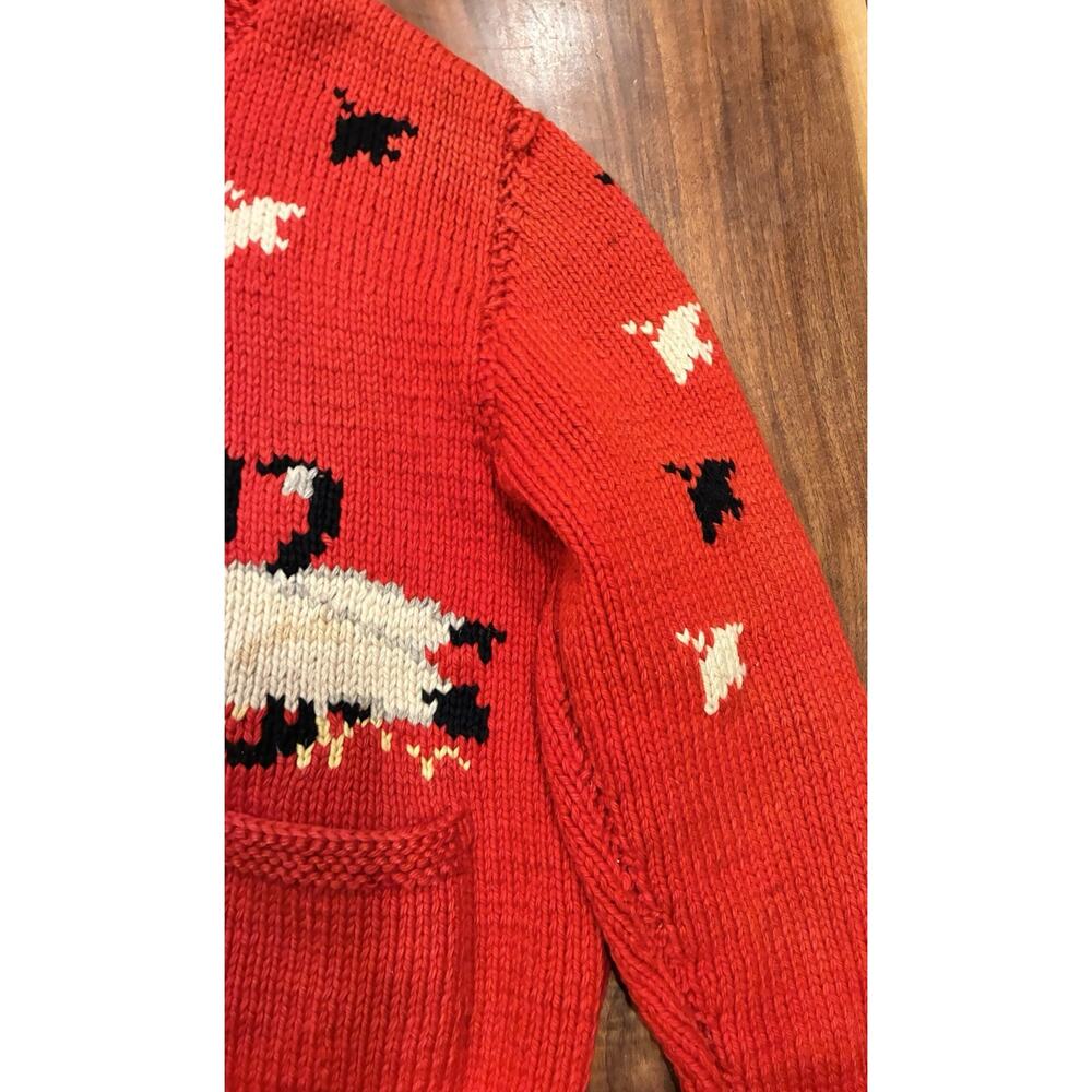 VINTAGE 50s Goose Cowichan 100% Wool Zip Cardigan Sweater Mary Maxim Red - Picture 5 of 16